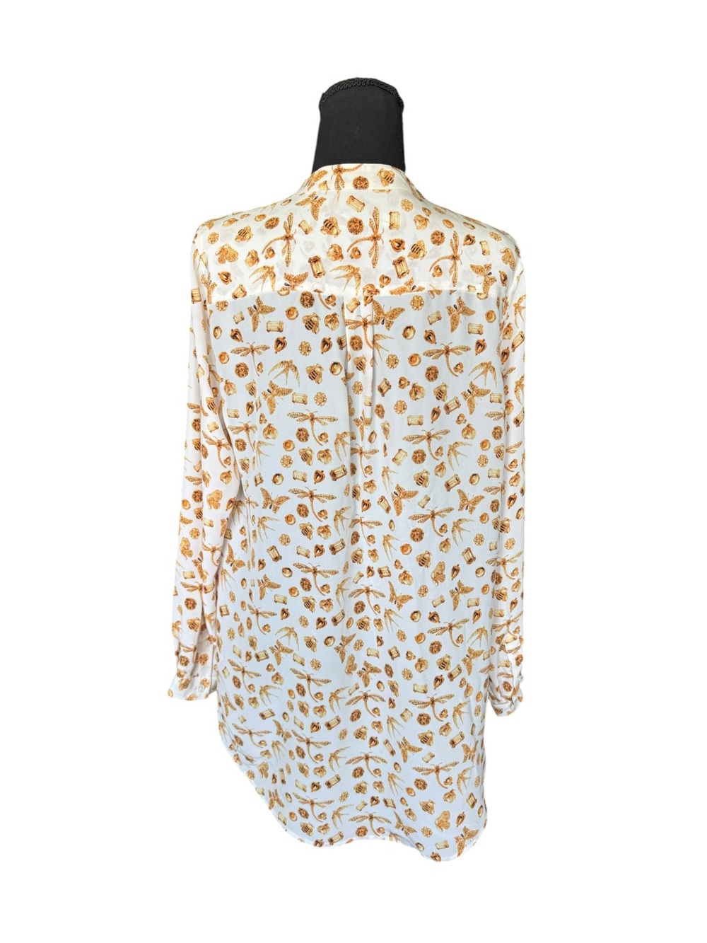 Equipment Femme Silk Blouse L Cream Gold Novelty Insect Bee Print Quiet Luxury - Picture 2 of 7